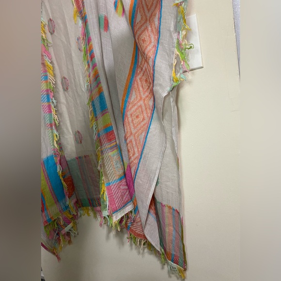 Saachi Colorful Fringe Open Front Sz S Gauzy Kimono Cover Up Festival Lagenlook - Picture 8 of 12